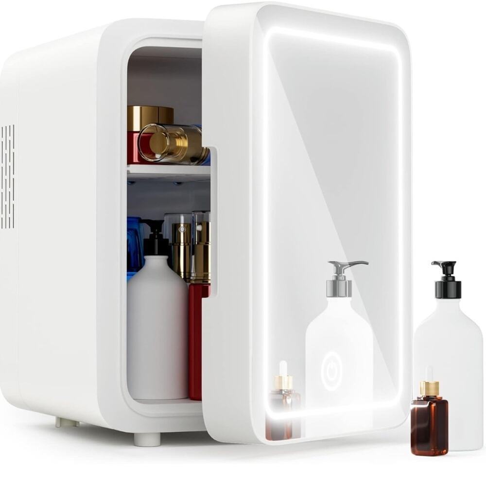 Easy-Take Skincare Mini Fridge 4L White LED Mirror Cooler Warmer Portable‎ AC/DC